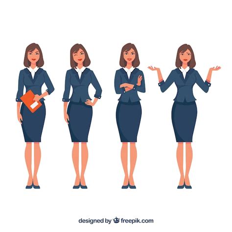 Pack De Personaje De Mujer De Negocios Expresiva Vector Premium