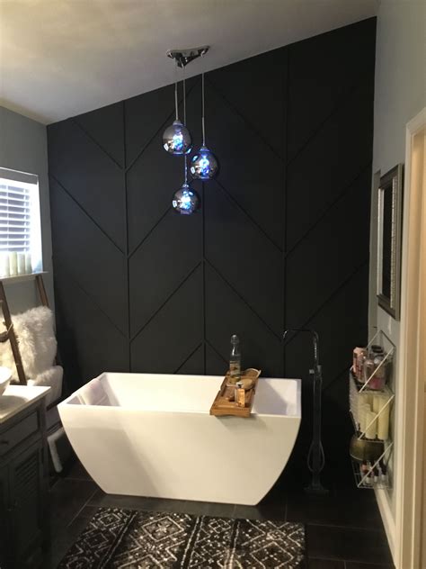 Black accent wall in bedroom. Black herringbone accent wall bathroom | Black walls ...
