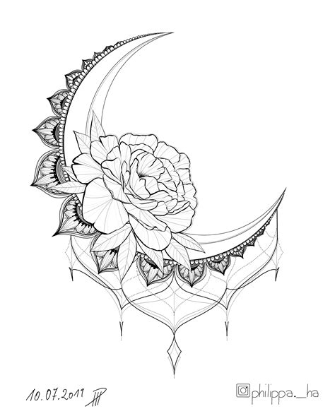 Floral Crescent Moon Moon Tattoo Designs Mandala Tattoo Design