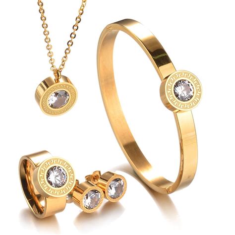 Top Quality 316l Stainless Steel Anniversary Jewelry Set Gold Color