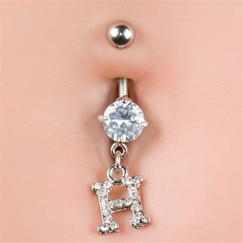 Cz Sparkling Initial H Dangle Belly Button Navel Piercing Ring G