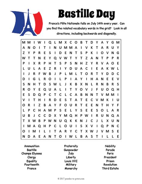 Bastille Day Word Search
