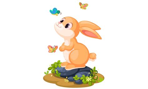 Premium Vector Cute Rabbit Playing With Butterflies