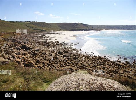 The Beach And Rocks Looking From Aire Point Towards Gwynver And