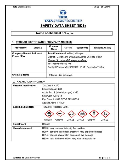 Sds For Chlorine Pdf Personal Protective Equipment Chlorine
