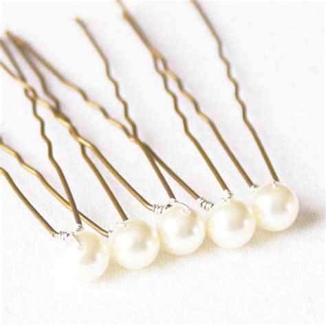 White Pearl Hair Pins Set Of 5 8mm White Swarovski Crystal Pearls