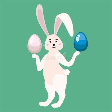 Cute Bunny Easter Holding Eggs Cartoon Funny Easter Rabbit