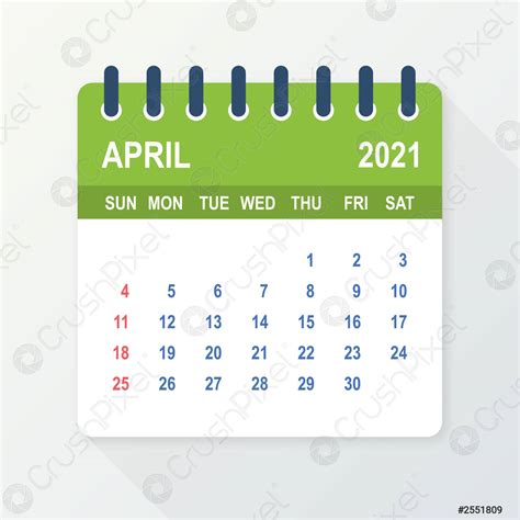 April 2021 Calendar Leaf Calendar 2021 In Flat Style Vector Stock