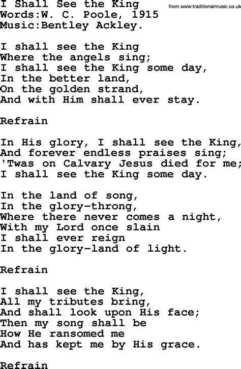 Hymns And Songs About Heaven I Shall See The King Lyrics And Pdf