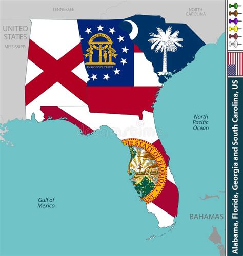 Alabama Florida Georgia And South Carolina Stock Vector