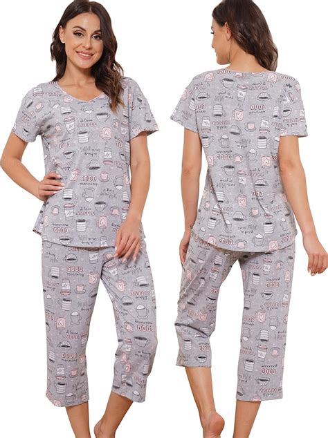 Chalier Summer Pajamas For Women Sleepwear Short Sleeve Tops O Neck