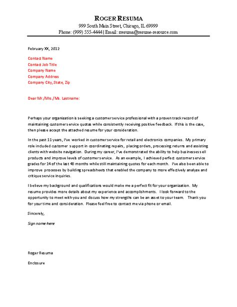 Simple cover letter for customer service representative. Customer Service Cover Letter Example