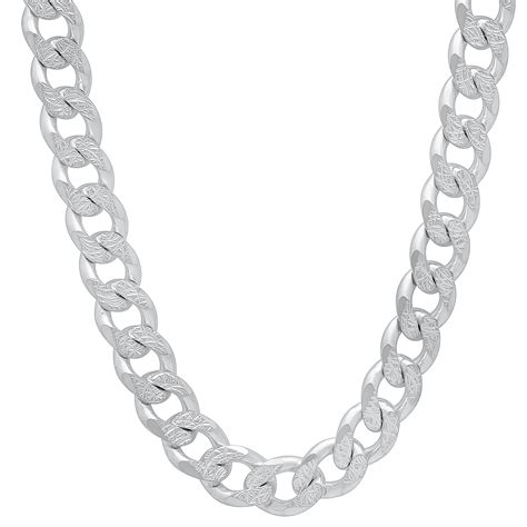 Men S Mm Solid Sterling Silver Diamond Cut Cuban Link Curb Chain