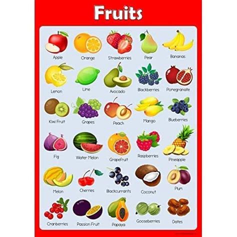 Fruits Chart For Kids Learning Educational Chart For Homeschooling