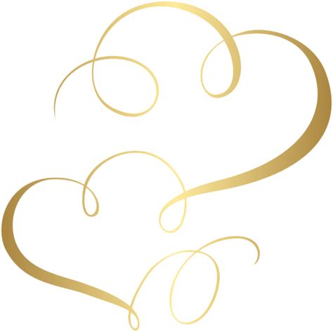 Two Gold Hearts With Swirls On The Side And One In The Middle Against
