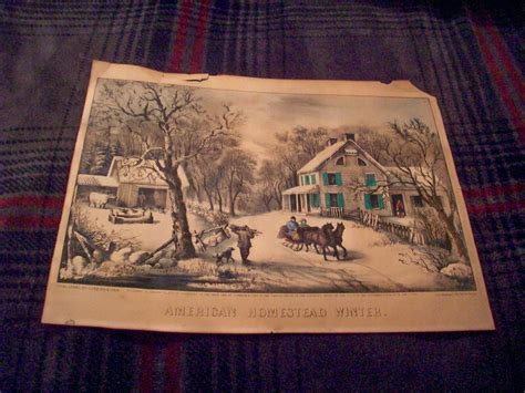 Vintage Original Currier And Ives American Homestead Winter 1868