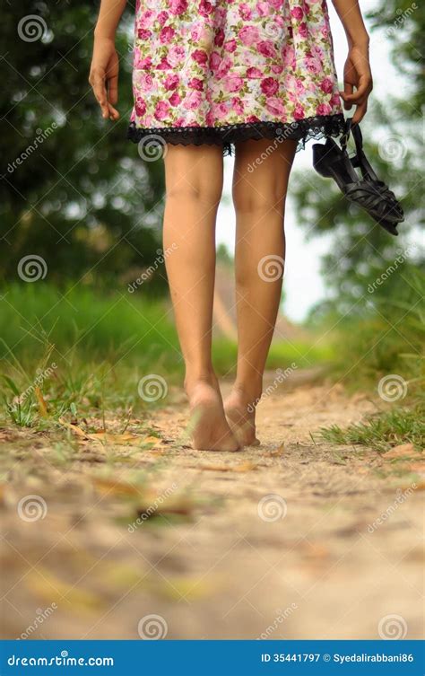 Lady Walking Away Barefoot Stock Image Image Of Stand 35441797