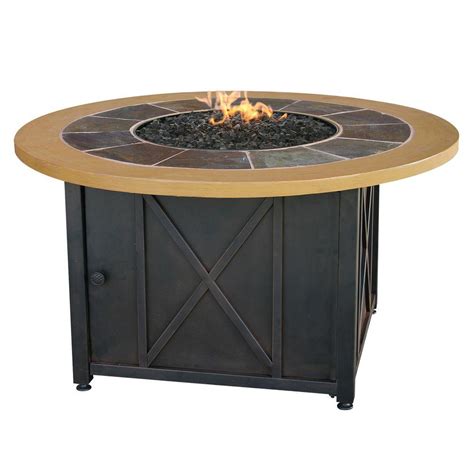 Uniflame 43 In Round Slate Tile And Faux Wood Propane Gas Fire Pit