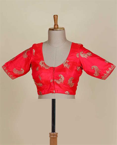 Red Silk Cotton Readymade Blouse
