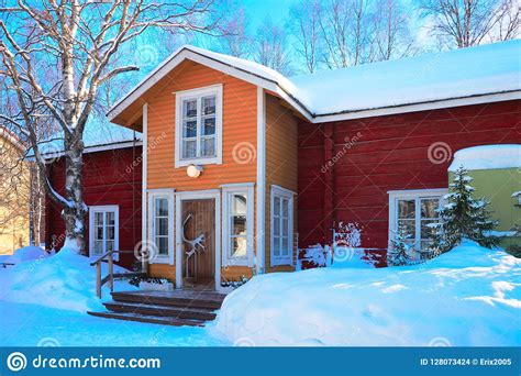 House At Snow Winter At Christmas Finland In Lapland Stock Photo