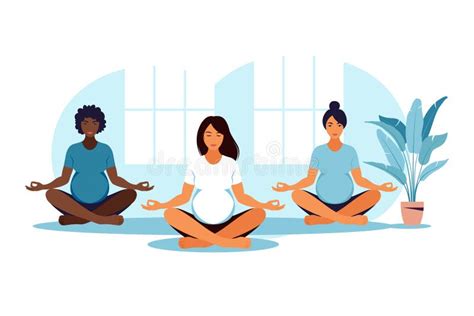 Three Pregnant Women Practicing Yoga And Meditation In Class Wellness And Healthy Lifestyle In