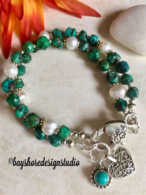 Turquoise Nugget And Fresh Water Pearl Bracelet Handmade Beaded Jewelry