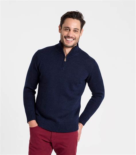 Navy Mens Pure Wool Country Zip Neck Sweater Woolovers Us