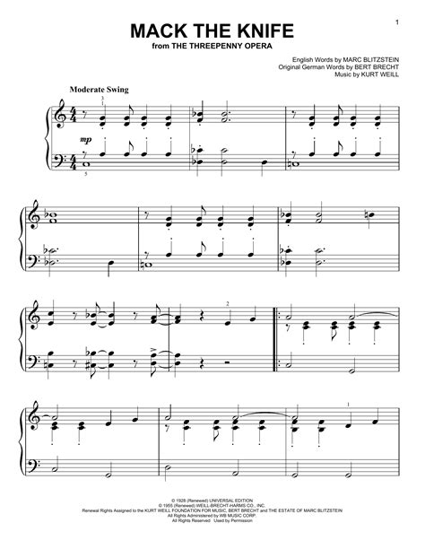 Mack The Knife Sheet Music By Bobby Darin Easy Piano 164881