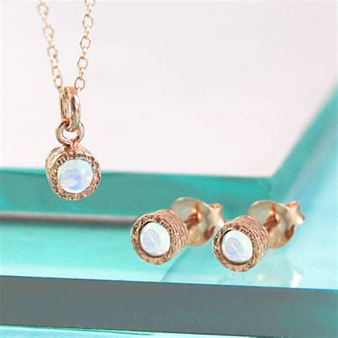 Opal October Birthstone Rose Gold Plate Silver Necklace By Embers