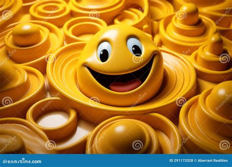 A Yellow Smiley Face Surrounded By Yellow Circles Stock Illustration