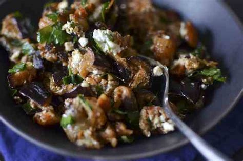 Roasted Eggplant Salad With Smoked Almonds And Goat Cheese