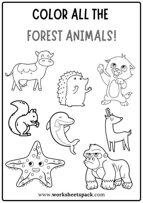 An Animal Coloring Page With The Words Color All The Forest Animals