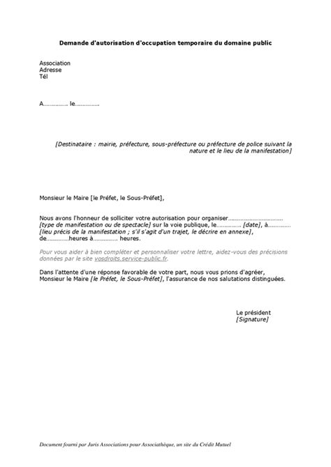 Lettre De Demande D Autorisation D Occupation Temporaire Du Domaine