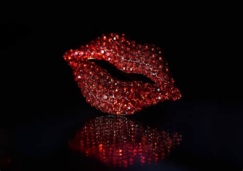 Red Kiss Lips Black Background