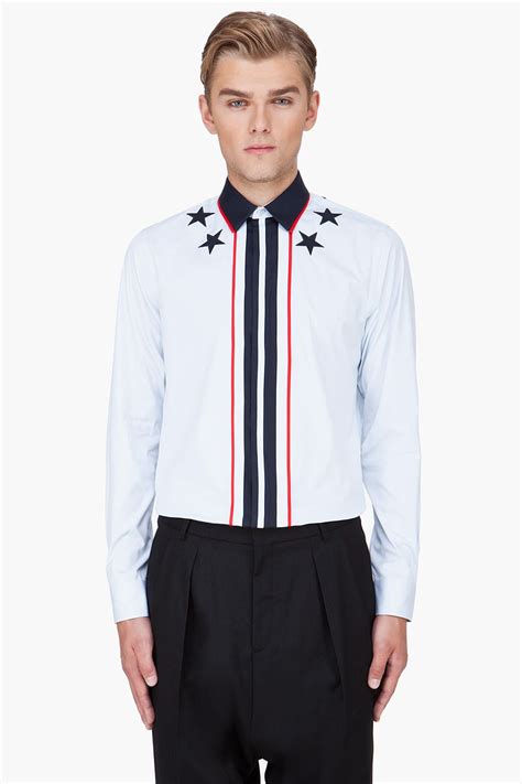 Givenchy Pale Blue Embroidered Neck Shirt Mens Woven Shirts Givenchy