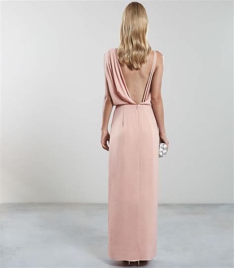 Reiss Ostia One Shoulder Vintage Satin Maxi Dress Pink Blush