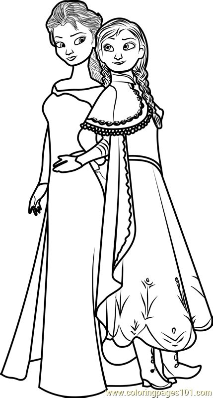 Elsa and Anna Coloring Page - Free Frozen Coloring Pages