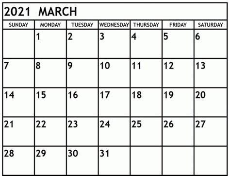 March 2021 Calendar Template Word Pdf Printable Blank Calendar Template