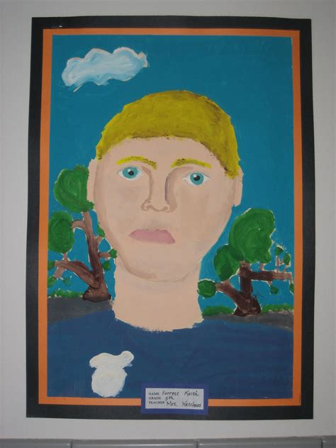 5th Grade Self Portrait Painting 12x18 Art Teacher Susan Joe