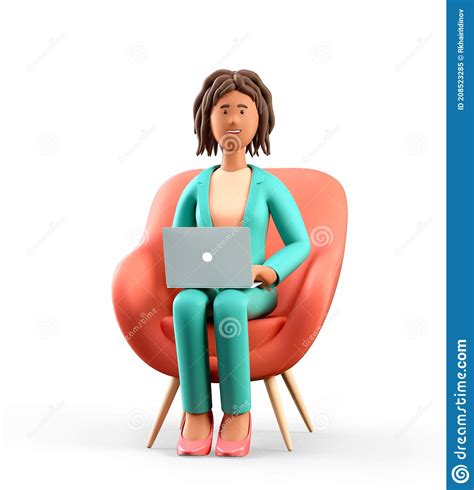 3d Ilustração Da Sorridente Mulher Africana Com Laptop Sentado Em