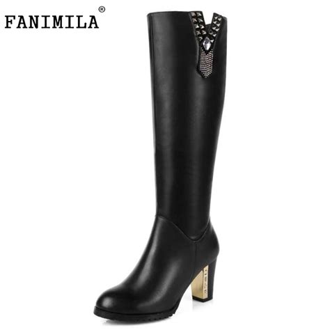 Buy Size 31 45 Women Real Genuine Leather High Heel Over Knee Boots Winter Warm
