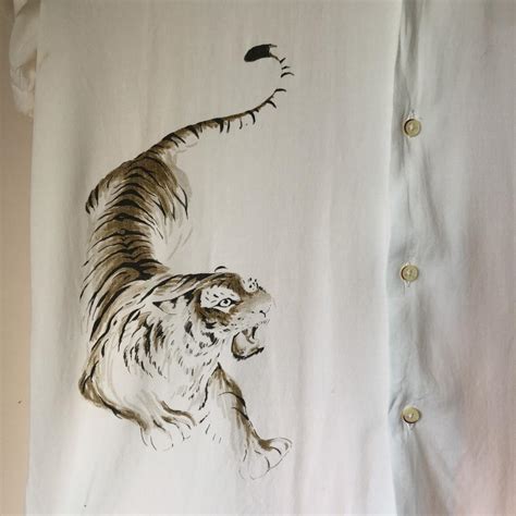 Zara Mens White Shirt With Tiger Painting Depop