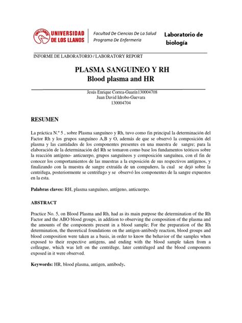 Lab Biologia Sangre Pdf Tipo De Sangre Sangre
