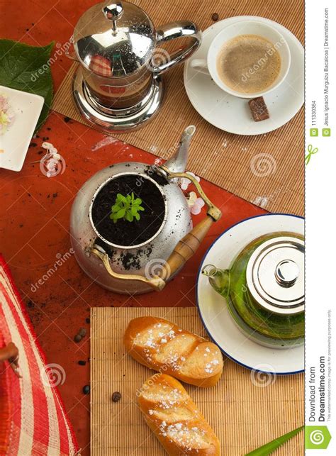 Aerial Photo Of A Breakfast Still Life With Various Household Items