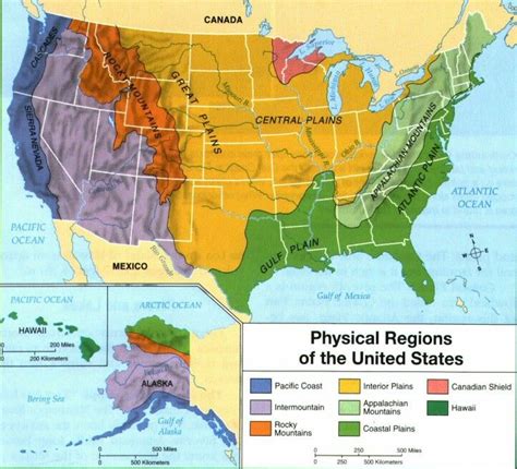 Physical Feature Map Of The United States Map Of The United States