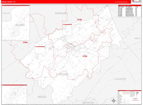 Roane County Tn Zip Code Wall Map Red Line Style By Marketmaps