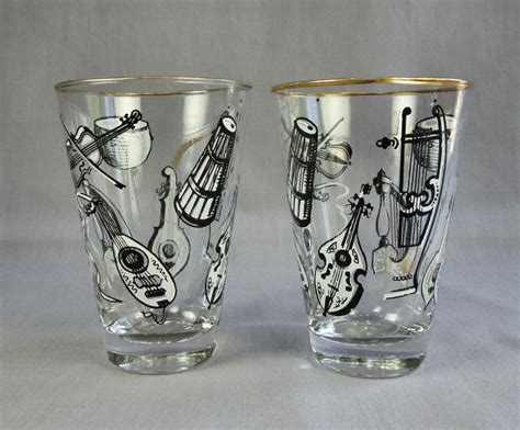 Vintage 2 Libbey Glass Retro Musical Instrument Glasses Barware Rare Ebay