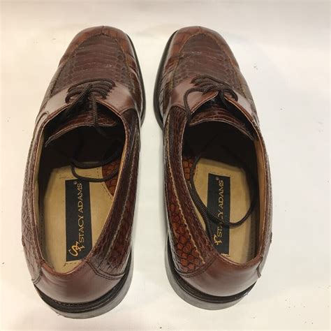 Stacy Adams Mens Loafer Dress Shoes Brown Snakeskin Leather Lace Up M EBay