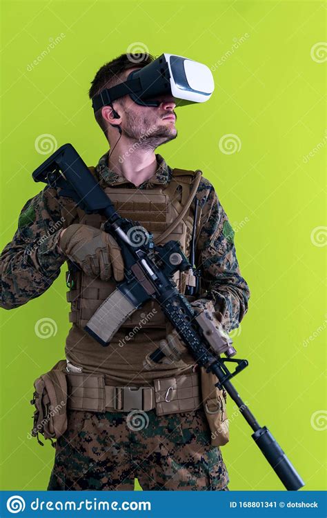 Soldier Virtual Reality Green Background Stock Image Image Of Army