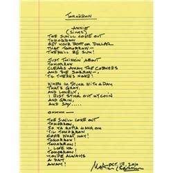 Its where we lie down in life without people x to rebuild are faiths. Martin Charnin autograph manuscript lyrics to "Tomorrow" from the Broadway production of Annie ...